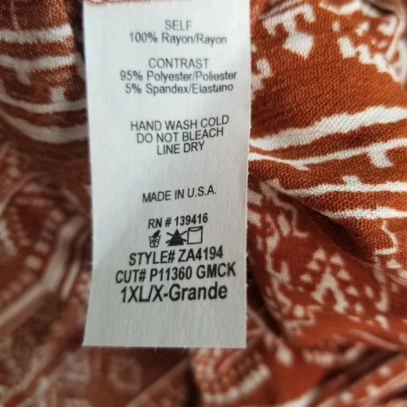 Womens Plus Size Jumpsuit Romper 1XL Wide Leg Stretch Ivory Rust USA - Picture 4 of 4